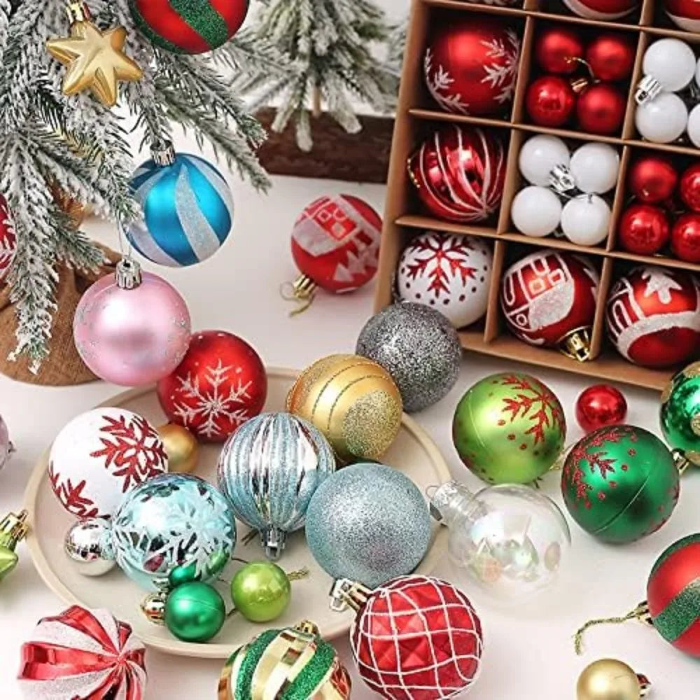 44-teiliges Weihnachtskugel-Set 3–6 cm – Bruchsichere Deko für Weihnachtsbaum, Festliche Ornamente für Zuhause, Advent & Neujahr | Glitzernde Kugeln in Premium-Box