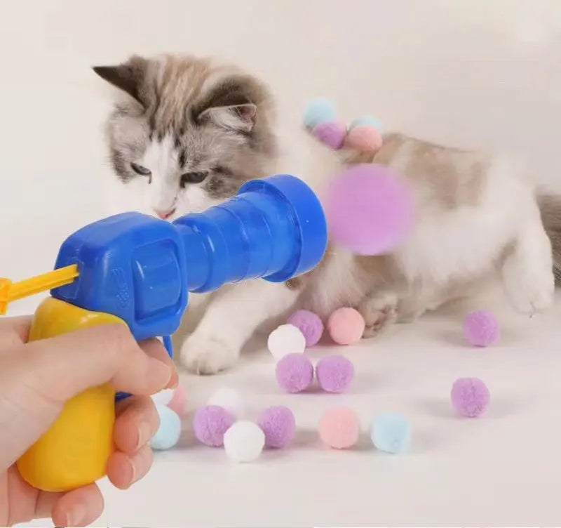 Cat Plush Interactive Launch Training Toy For Pet Kitten Creative Mini Shooting Gun Games Plush Ball Toys Pet Supplies