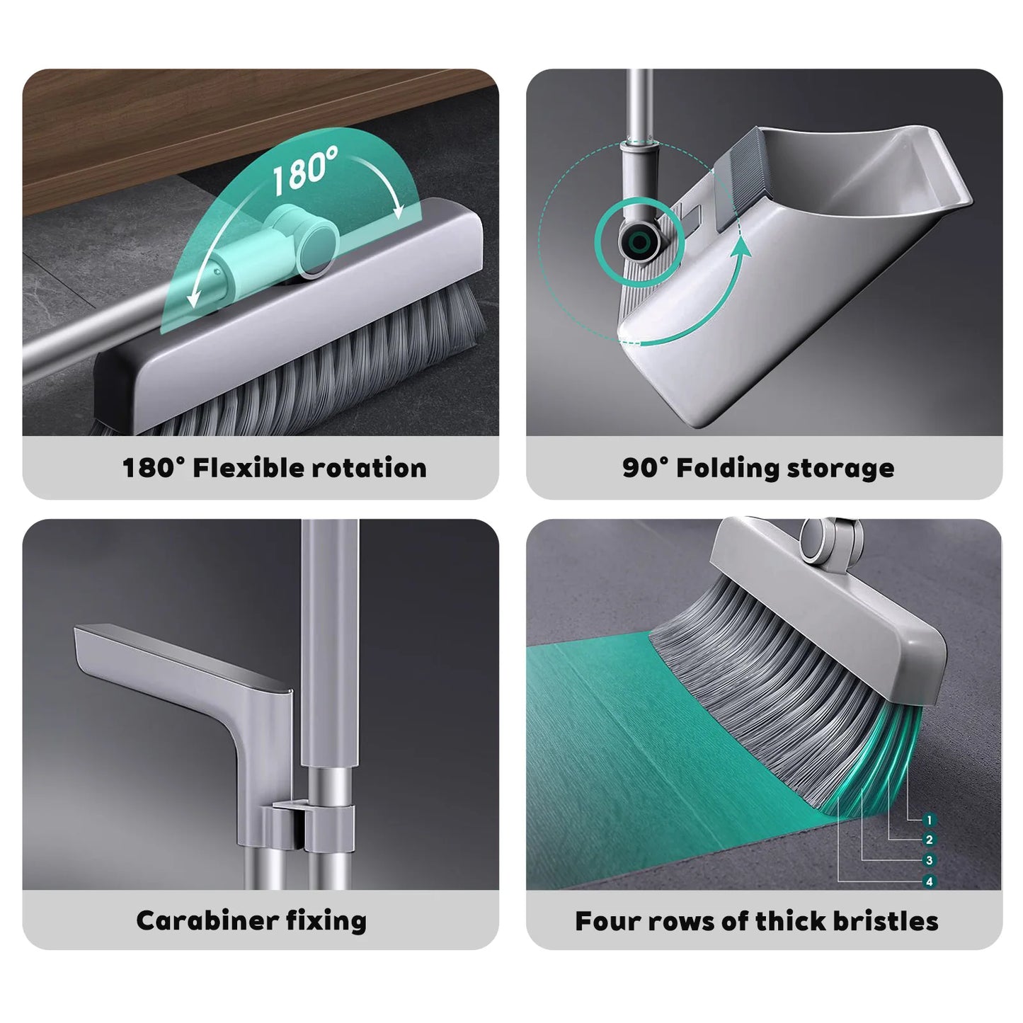 3-in-1 Premium Besen-Set mit selbstreinigender Kehrschaufel – Drehbar, platzsparend und ideal für Innen & Außen