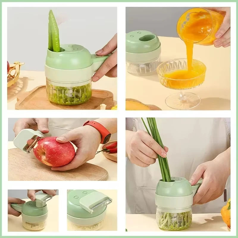 4-in-1 Elektrischer Kräutermühle & Gemüseschneider – Kabelloser Mini-Zerkleinerer für Petersilie, Knoblauch, Zwiebeln & Chili | Multifunktionaler Küchenhelfer