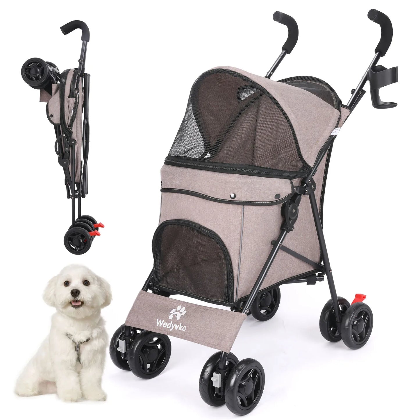 Leichter & Faltbarer Haustier-Kinderwagen für Hunde & Katzen – Atmungsaktiver Outdoor Buggy, Reise-Wagen für kleine bis mittelgroße Haustiere
