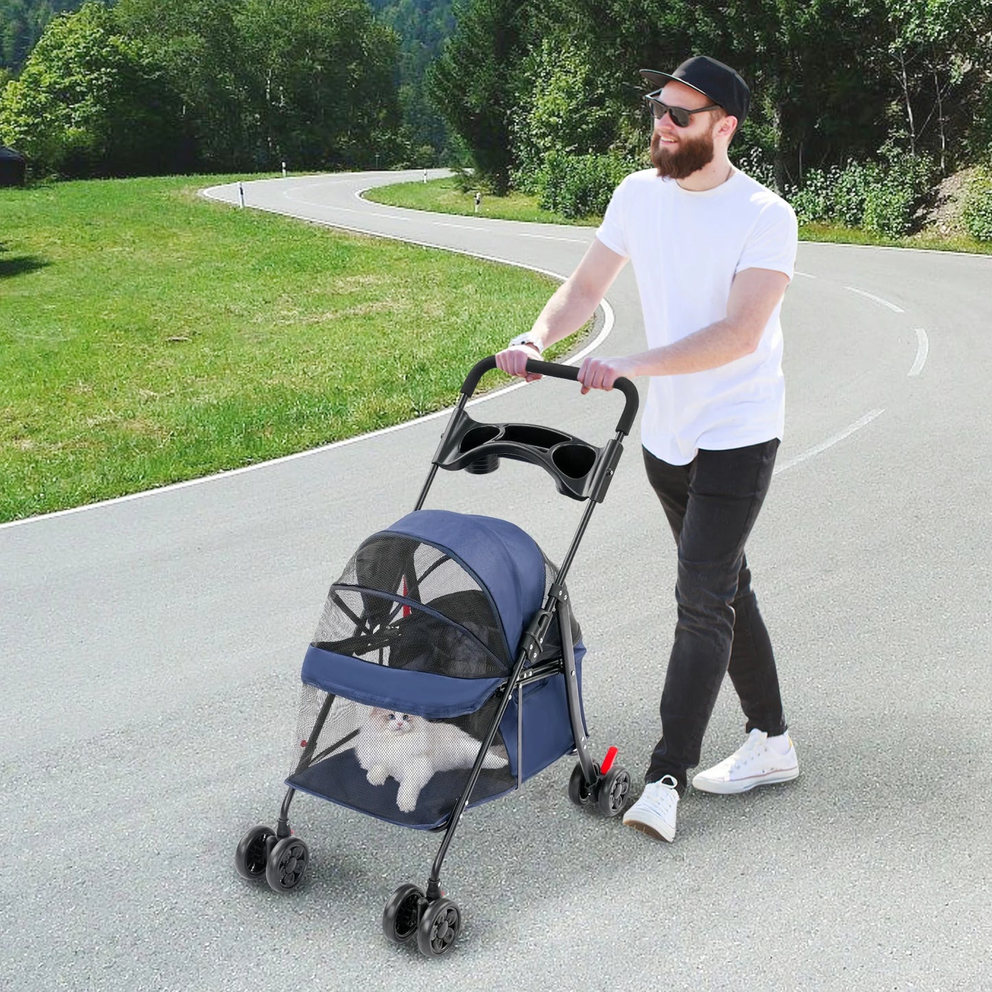 Faltbarer Haustierwagen für Hunde & Katzen | Leichter Tier-Buggy, Atmungsaktiv, Robust, 360° Räder – Für kleine & mittelgroße Haustiere