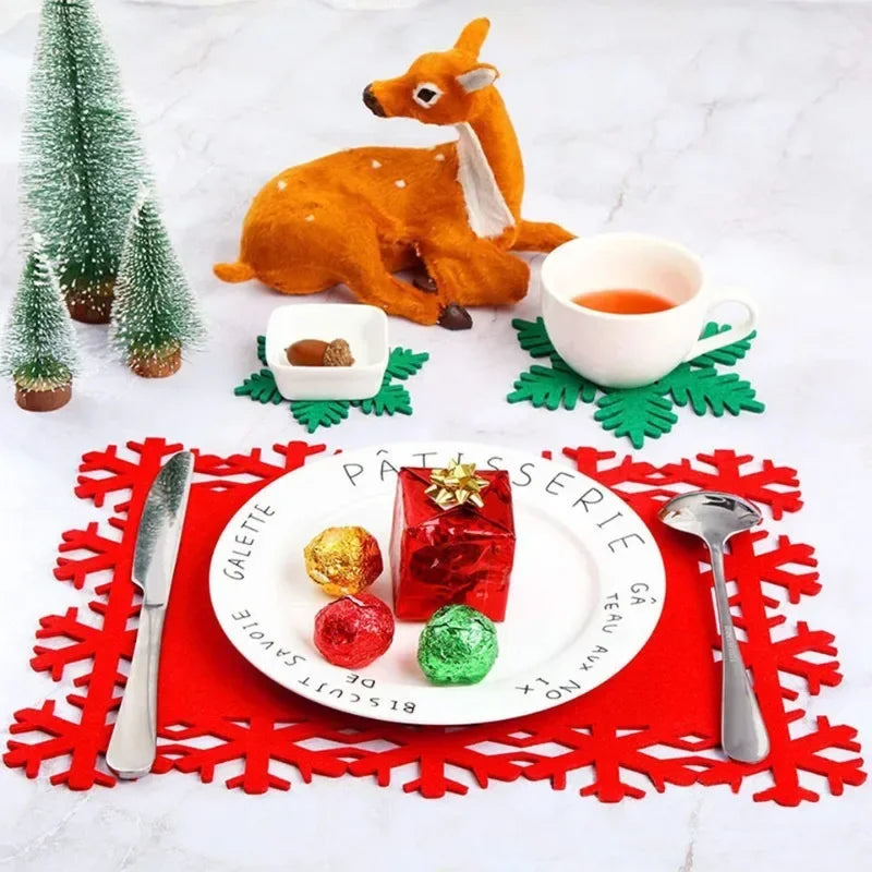 Luxuriöse Weihnachts-Tischsets aus Filz – 1–10 Stück | Elegante Schneeflocken-Deko für Esstisch, Küche & Hotel • Hitzebeständig, rutschfest & festliche Tischdekoration