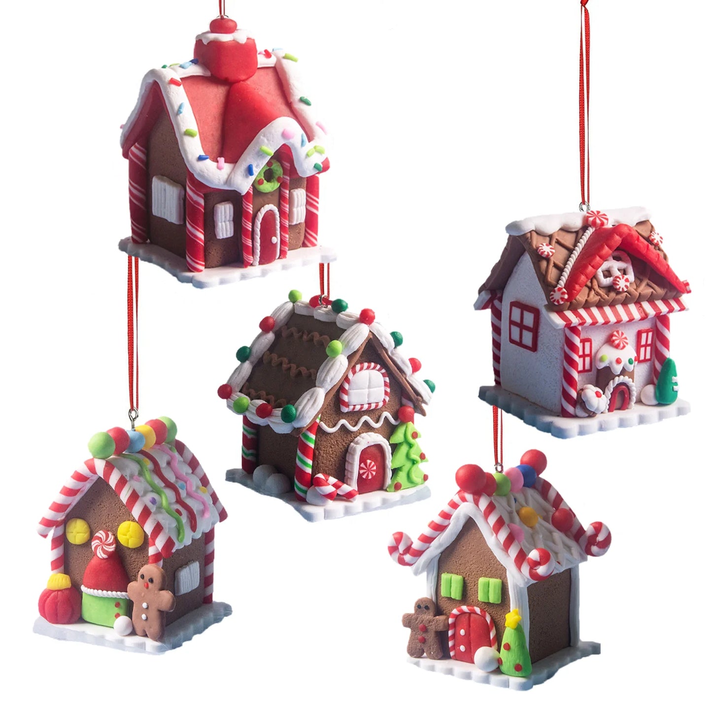 5 Stück Haus Ornamente Urlaub Weihnachtsbaum Ornament Set Lebkuchen Weihnachtsdekoration mit Seil Lebkuchenhaus Dekor