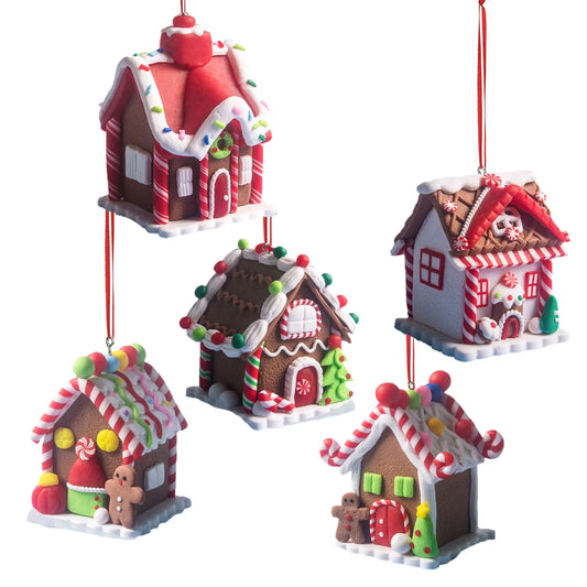 5 Stück Haus Ornamente Urlaub Weihnachtsbaum Ornament Set Lebkuchen Weihnachtsdekoration mit Seil Lebkuchenhaus Dekor