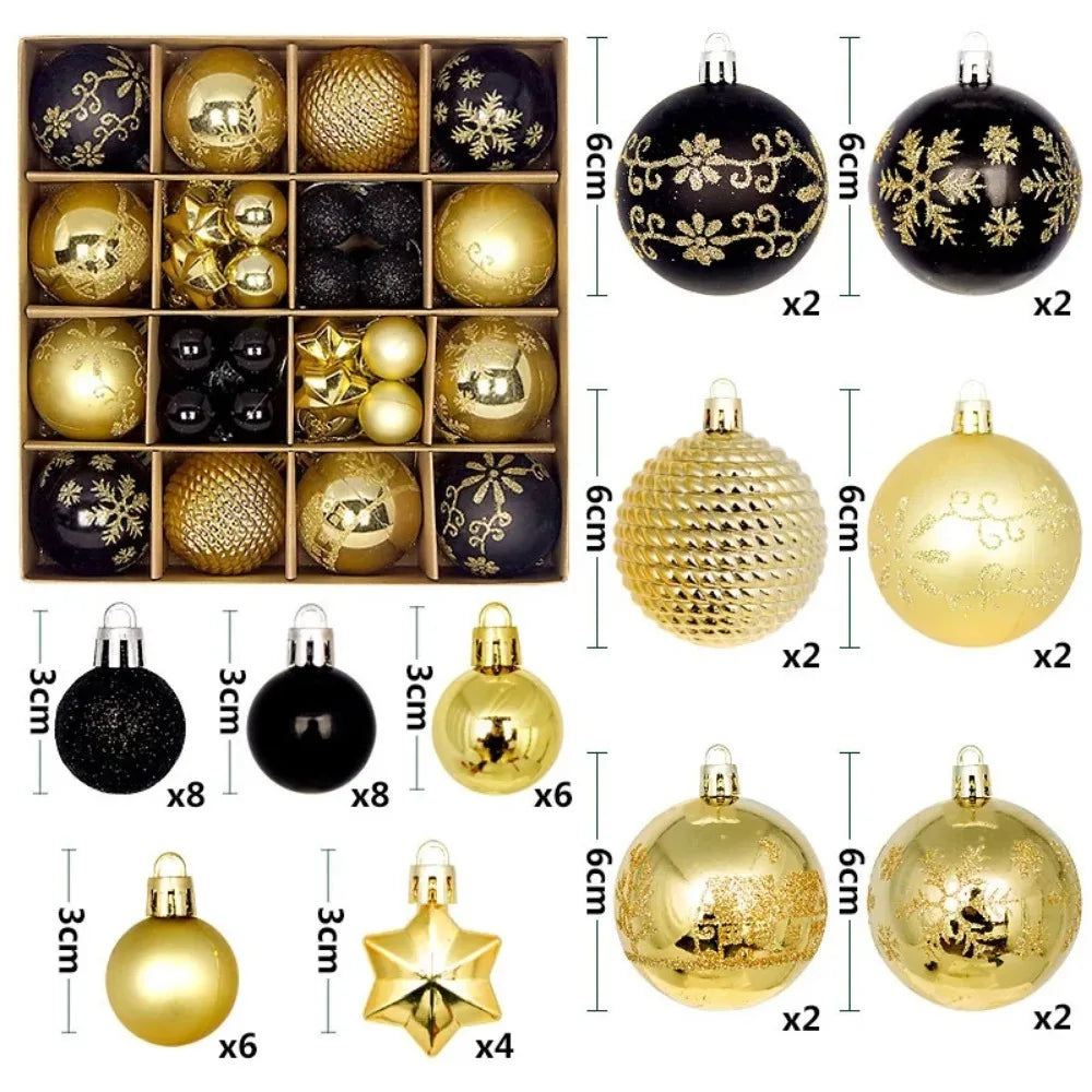 44-teiliges Weihnachtskugel-Set 3–6 cm – Bruchsichere Deko für Weihnachtsbaum, Festliche Ornamente für Zuhause, Advent & Neujahr | Glitzernde Kugeln in Premium-Box