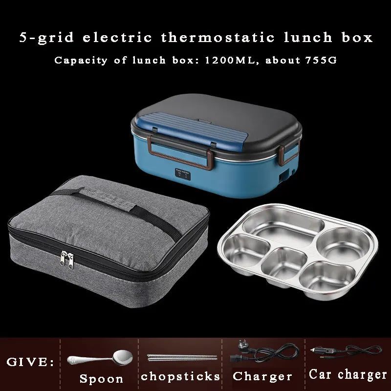 Elektrische Thermo-Lunchbox aus Edelstahl 304 – Beheizte Bento Lunchbox 220V & 12V – Warmhalten ohne Wasser, Tragbar mit Tasche