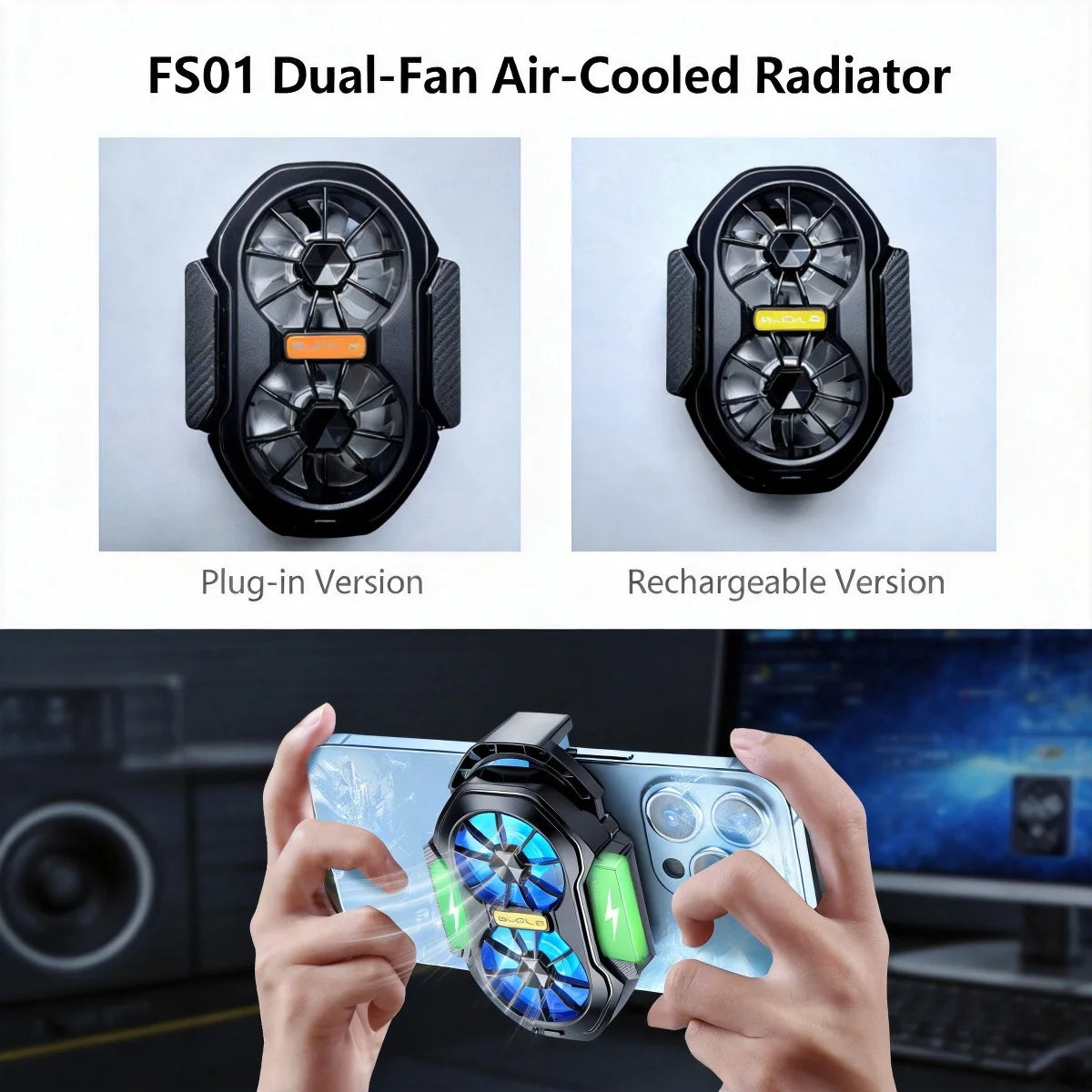 New FS01 Phone Cooler 600mAh Dual Fan Rechargeable Radiator Game Cooling Back Clip Wireless Mute for Smartphones Universal