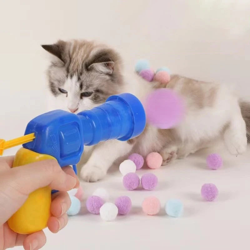 Cat Plush Interactive Launch Training Toy For Pet Kitten Creative Mini Shooting Gun Games Plush Ball Toys Pet Supplies