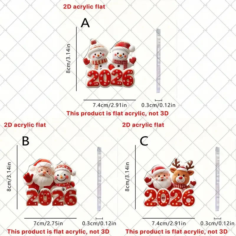 2D Weihnachtsornament 2026 – Süßer Schneemann & Santa | Acryl Anhänger für Weihnachtsbaum & Neujahr Dekoration