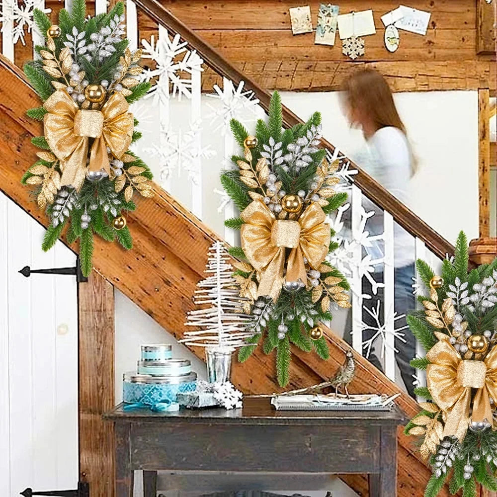 Nordische Weihnachts-Deko für Treppe & Kamin – Eleganter Kranz für Tür, Wand & Geländer | Stilvolle Holiday-Dekoration 2025