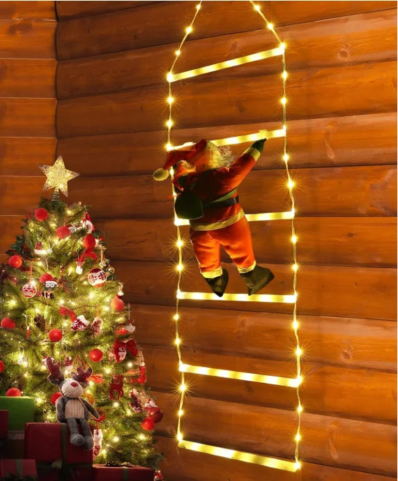 LED Weihnachtsmann Kletterleiter 1,5/3 m – Leuchtende Deko für Balkon, Fenster & Weihnachtsbaum | 8 Modi, USB-Betrieben, Outdoor geeignet
