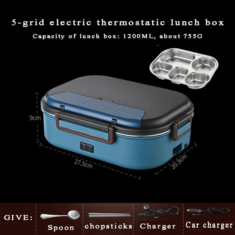 Elektrische Thermo-Lunchbox aus Edelstahl 304 – Beheizte Bento Lunchbox 220V & 12V – Warmhalten ohne Wasser, Tragbar mit Tasche