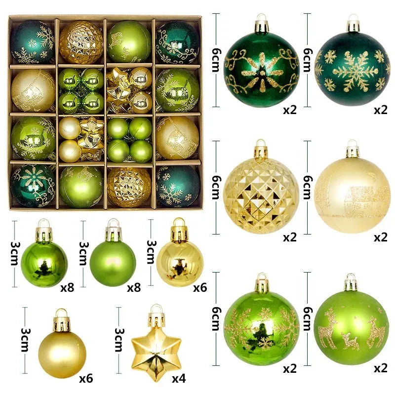 44-teiliges Weihnachtskugel-Set 3–6 cm – Bruchsichere Deko für Weihnachtsbaum, Festliche Ornamente für Zuhause, Advent & Neujahr | Glitzernde Kugeln in Premium-Box