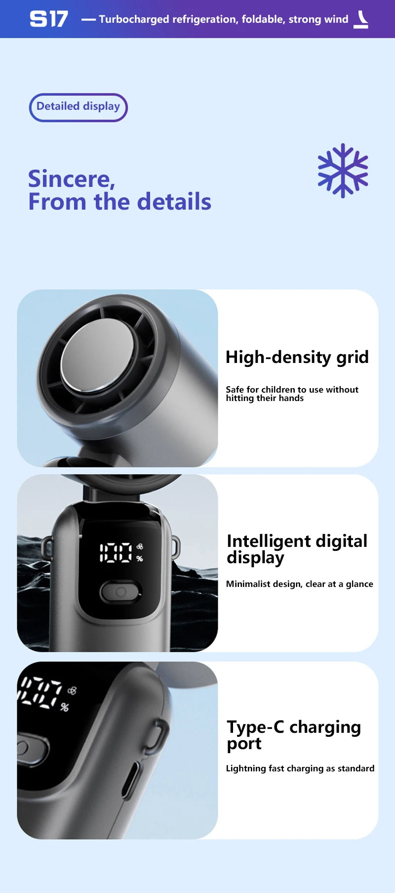 Lenovo Foldable/Hangable USB Desk Fan Ice Cooling Handheld Fan 100 Speeds Turbo Portable for Outdoor Fast Chill Ice Compress New
