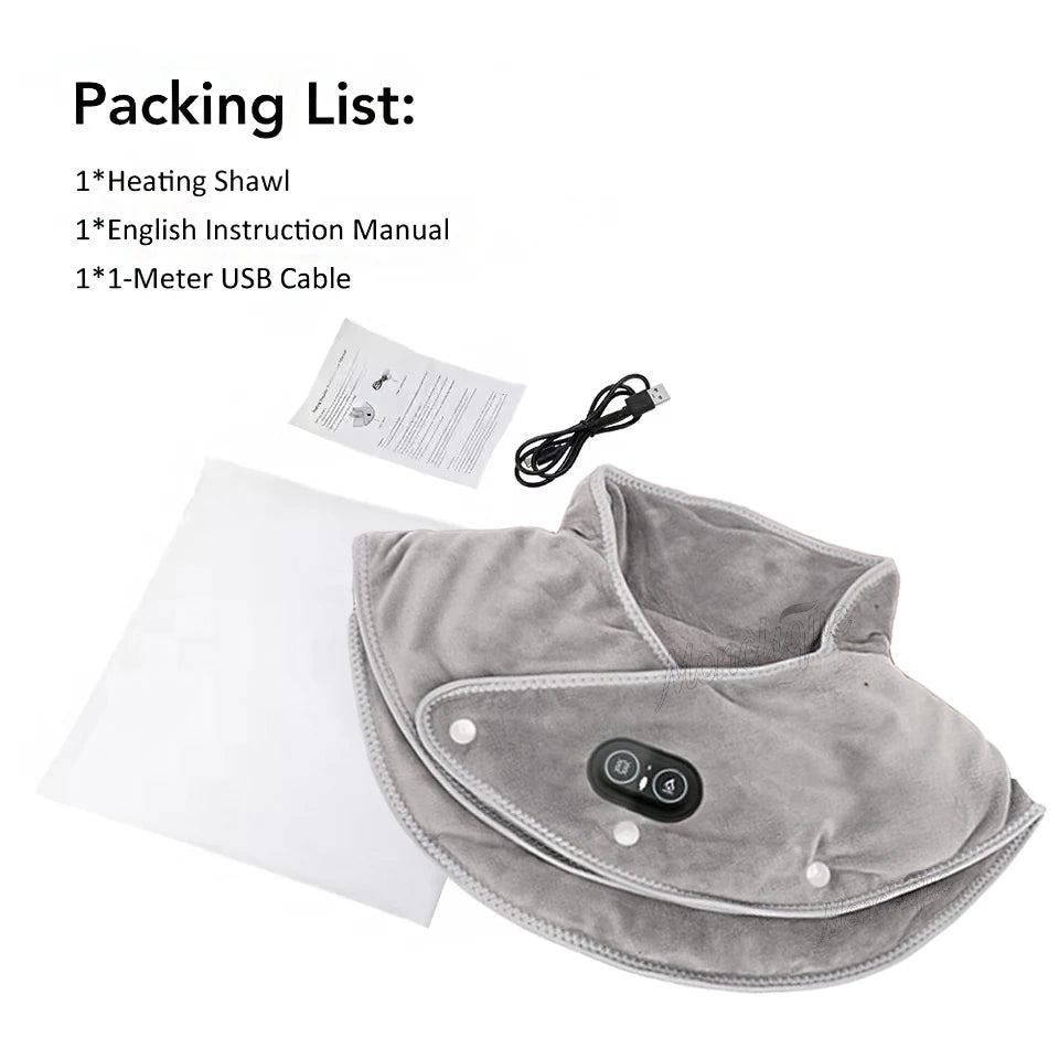 Elektrisches Heiz-Schulter- & Nackenpad | 3 Heizstufen + Vibration | Thermokompression zur Entspannung von Nacken, Schultern & Rücken – USB, weich & verstellbar