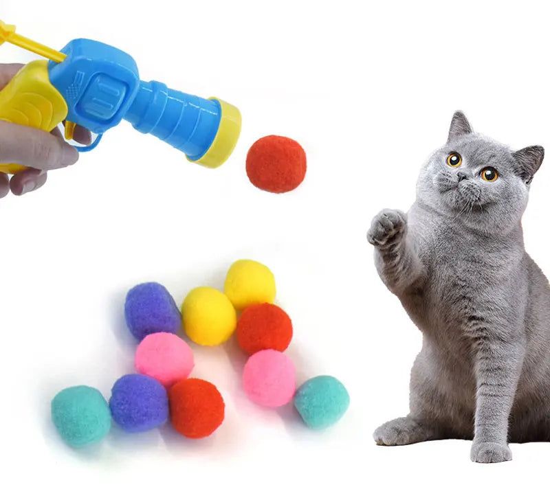 Cat Plush Interactive Launch Training Toy For Pet Kitten Creative Mini Shooting Gun Games Plush Ball Toys Pet Supplies