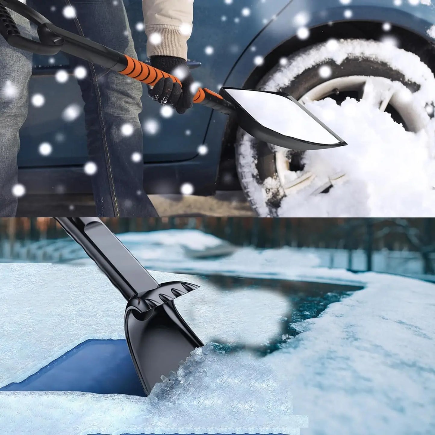 Multifunktionales 5-in-1 Auto Schnee- & Eis-Entfernungsset – Teleskop Eiskratzer, drehbare Schneebürste & Rakel für Windschutzscheiben