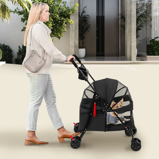 Faltbarer Haustierwagen für Hunde & Katzen | Leichter Tier-Buggy, Atmungsaktiv, Robust, 360° Räder – Für kleine & mittelgroße Haustiere