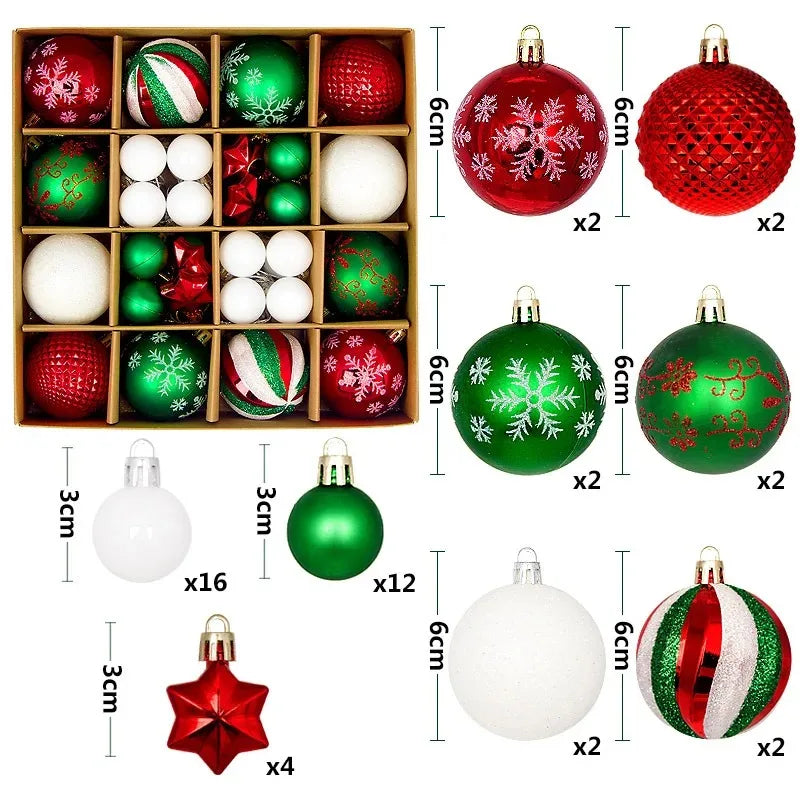 44-teiliges Weihnachtskugel-Set 3–6 cm – Bruchsichere Deko für Weihnachtsbaum, Festliche Ornamente für Zuhause, Advent & Neujahr | Glitzernde Kugeln in Premium-Box