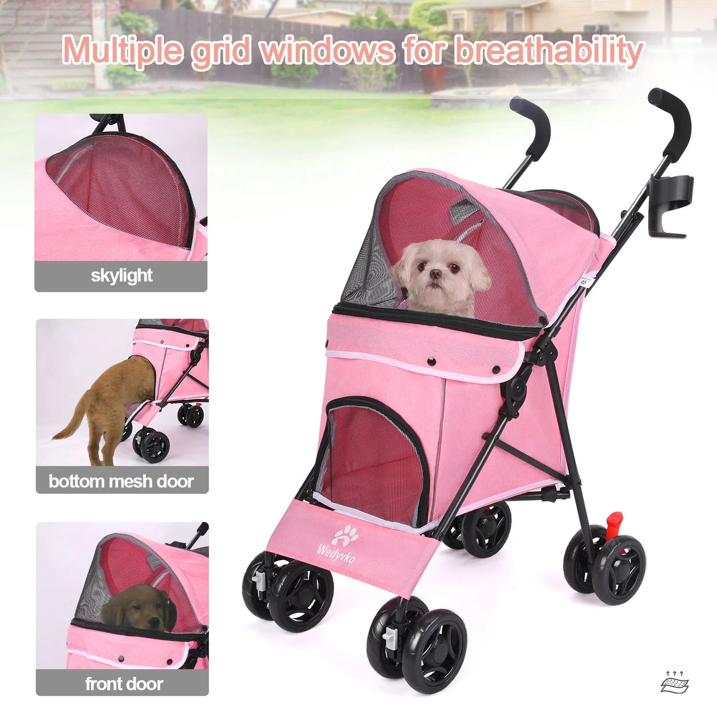 Leichter & Faltbarer Haustier-Kinderwagen für Hunde & Katzen – Atmungsaktiver Outdoor Buggy, Reise-Wagen für kleine bis mittelgroße Haustiere