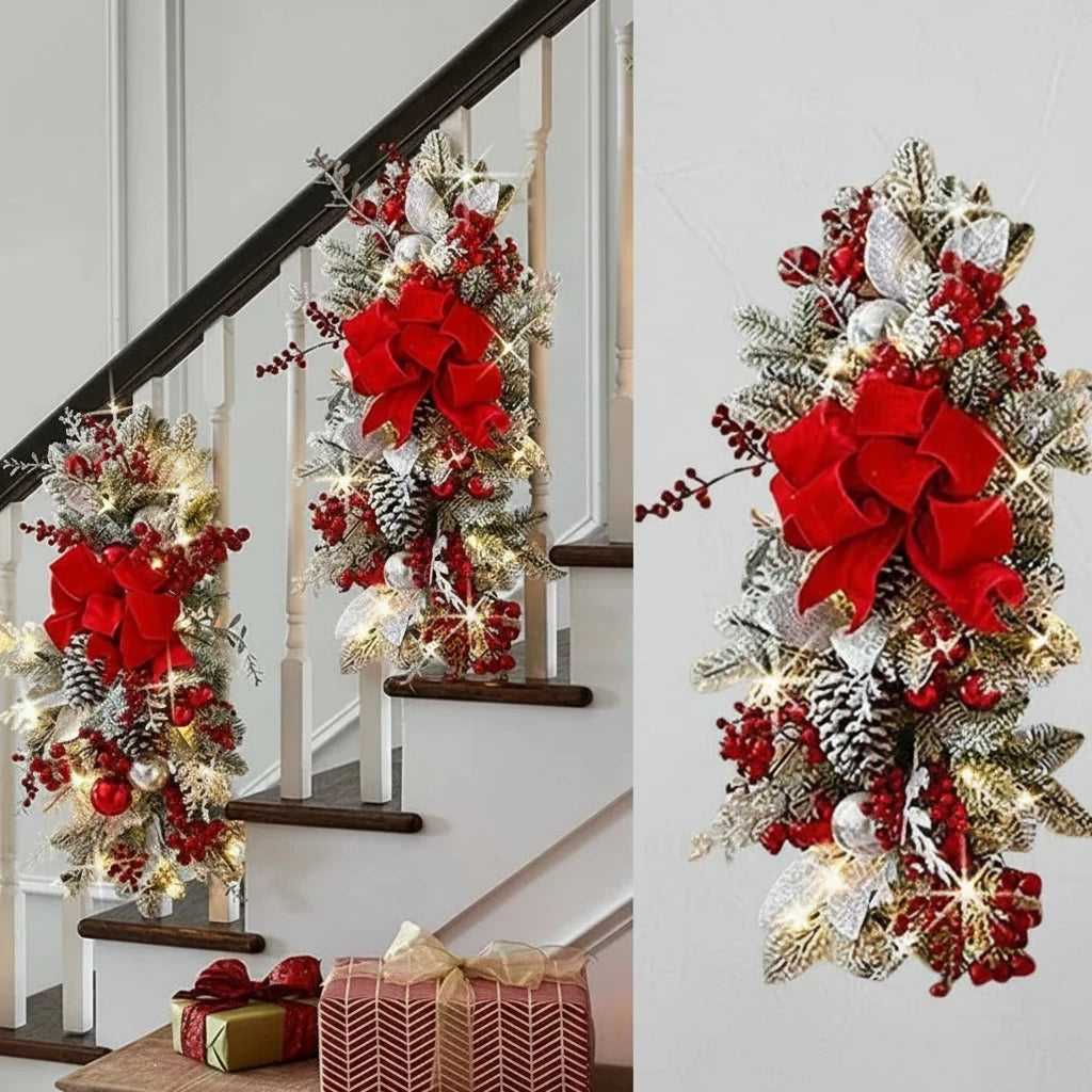 Nordische Weihnachts-Deko für Treppe & Kamin – Eleganter Kranz für Tür, Wand & Geländer | Stilvolle Holiday-Dekoration 2025
