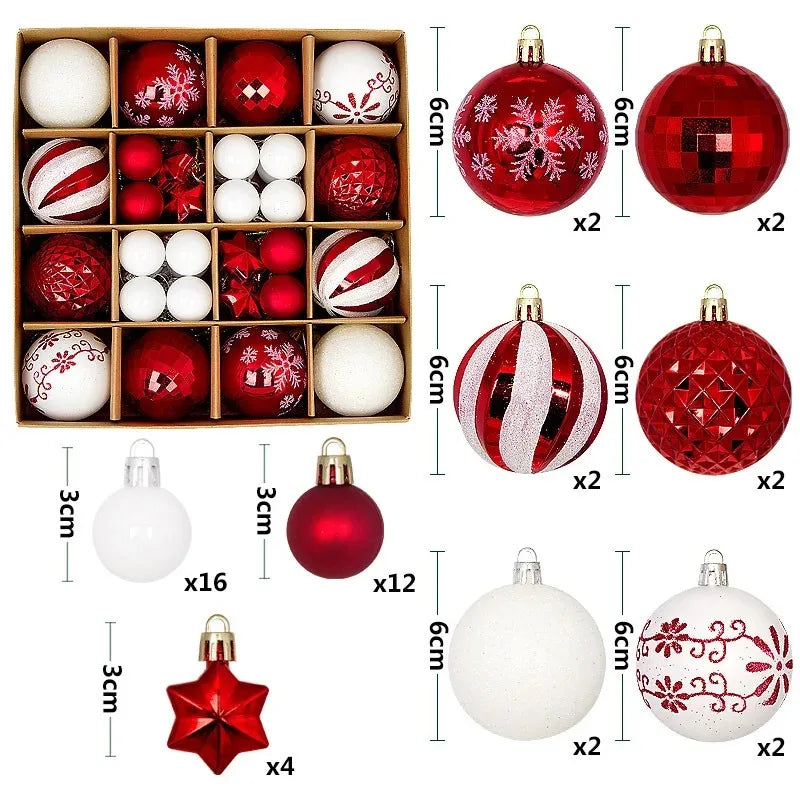 44-teiliges Weihnachtskugel-Set 3–6 cm – Bruchsichere Deko für Weihnachtsbaum, Festliche Ornamente für Zuhause, Advent & Neujahr | Glitzernde Kugeln in Premium-Box