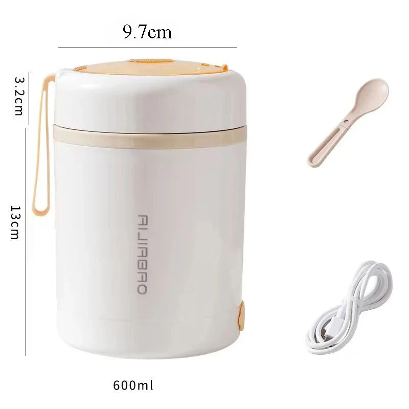 600ML USB Elektrische Heizung Lunch Box Tragbare Picknick Milch Trinken Lebensmittel Heizung Edelstahl Lebensmittel Wärmer Container 5V 12V 24V