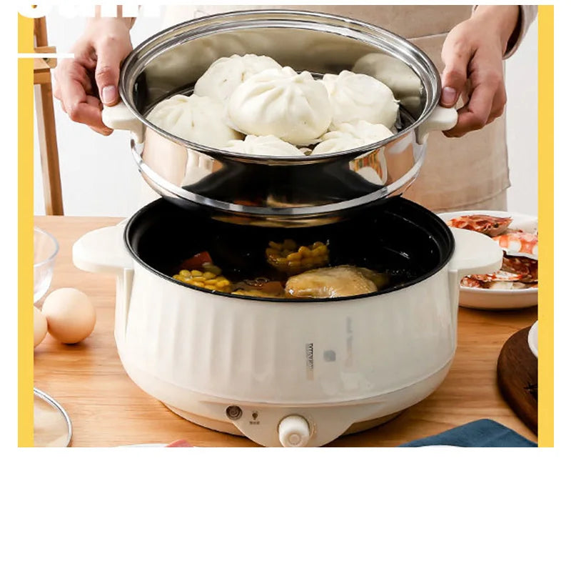Elektrischer Mini-Multikocher 1–2 Personen | Antihaft-Pfanne, Doppelschicht-Design, 1,7L | Ideal für Nudeln, Reis, Suppen & Pfannengerichte | 400–800W Smart Cooker für Zuhause & Büro