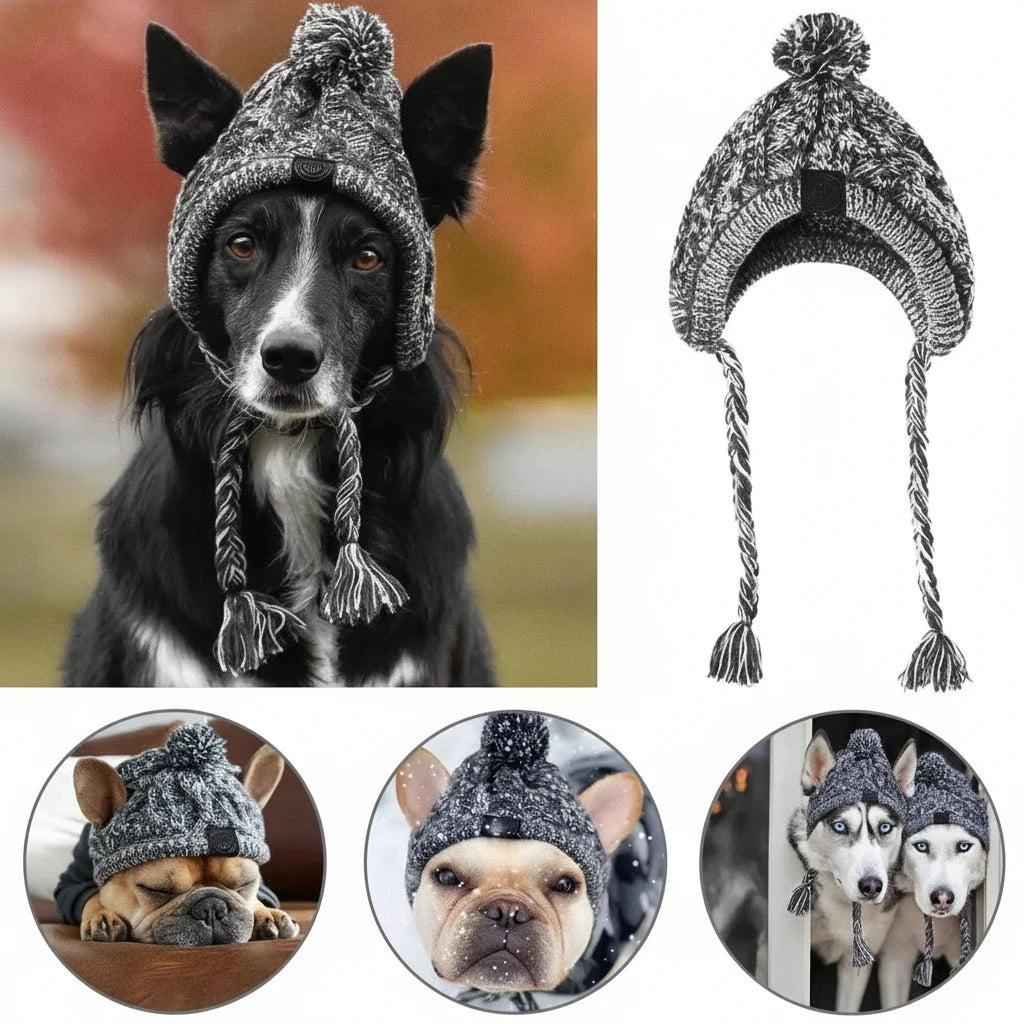 Winter Warme Hunde-Mütze mit Ohrenklappen | Strickmütze für Hunde – Für kleine & mittelgroße Hunde | Französische Bulldogge, Chihuahua, Welpen Zubehör