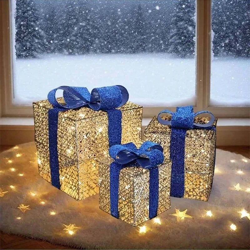 3er-Set LED Weihnachts Geschenkboxen – Warmweiß Beleuchtet, 8 Lichtmodi, Premium Weihnachtsdeko für Zuhause, Fenster & Weihnachtsbaum