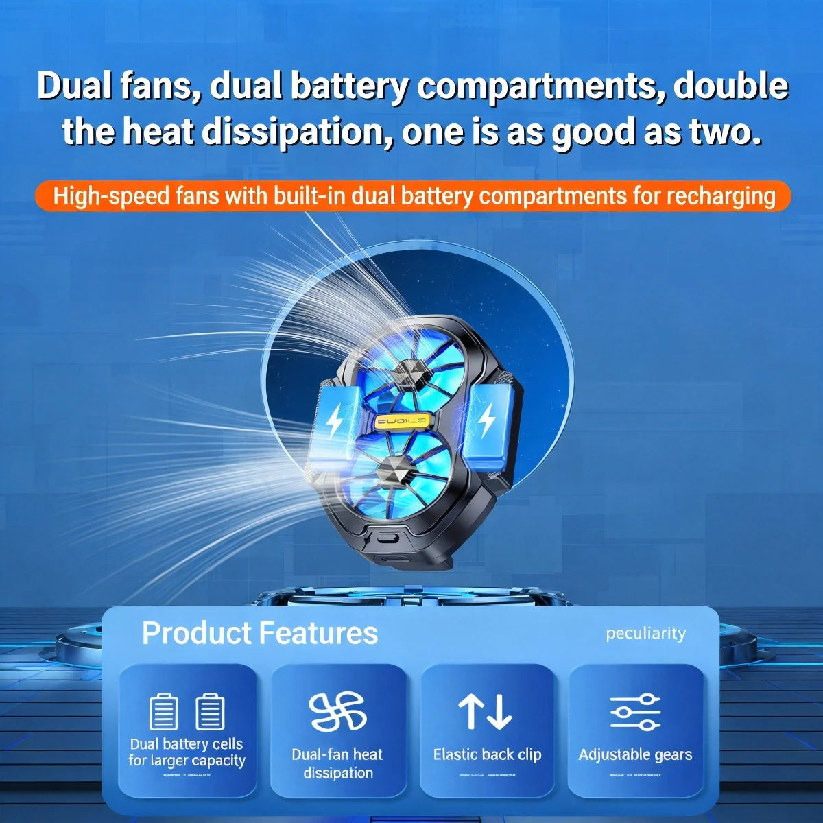 New FS01 Phone Cooler 600mAh Dual Fan Rechargeable Radiator Game Cooling Back Clip Wireless Mute for Smartphones Universal