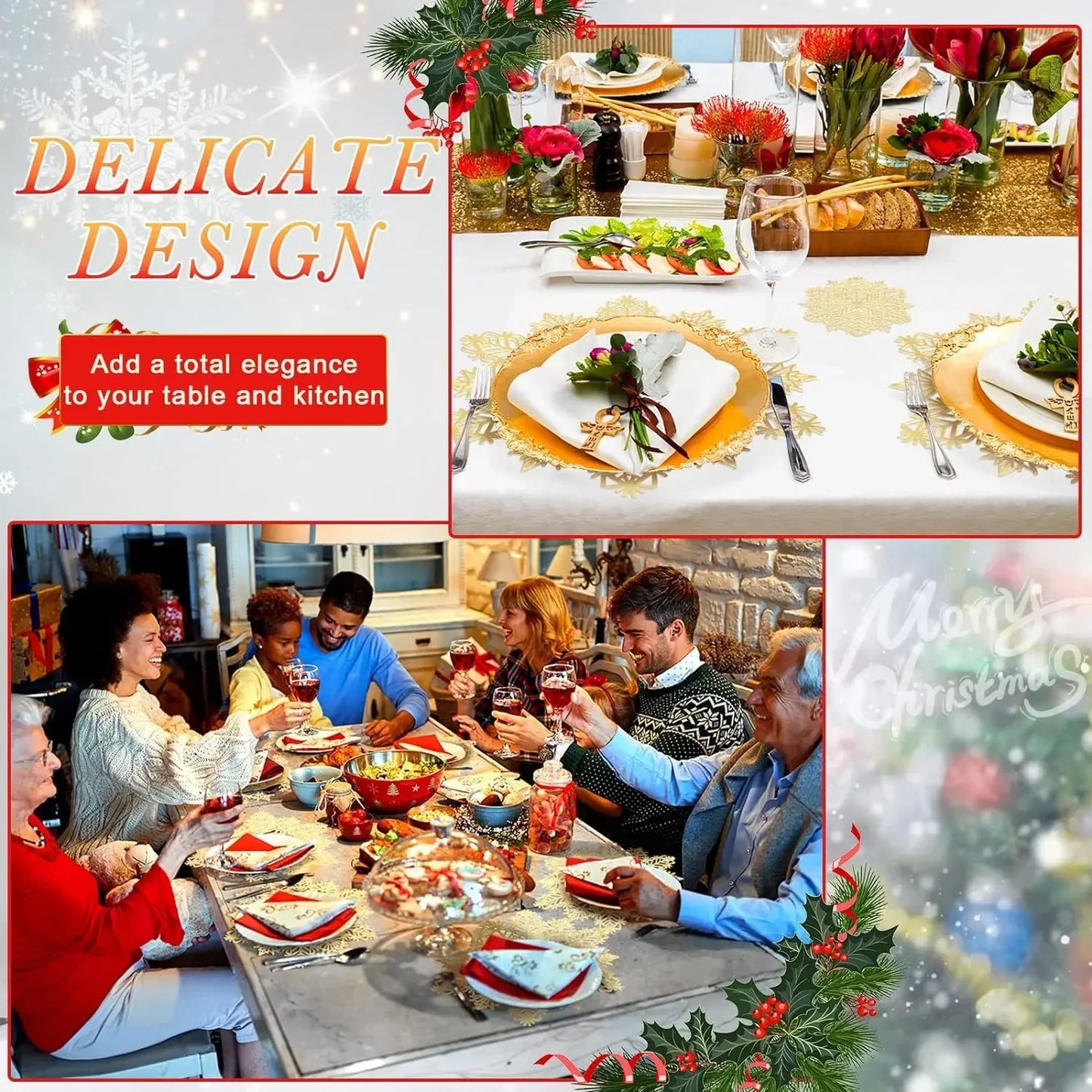 Luxuriöse Weihnachts-Tischsets aus Filz – 1–10 Stück | Elegante Schneeflocken-Deko für Esstisch, Küche & Hotel • Hitzebeständig, rutschfest & festliche Tischdekoration