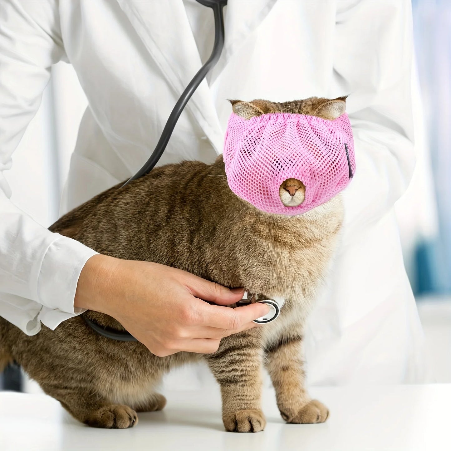 Atmungsaktiver Katzen-Maulkorb aus Netz – Verstellbare Schutzmaske für Pflege, Tierarzt & Sicherheit