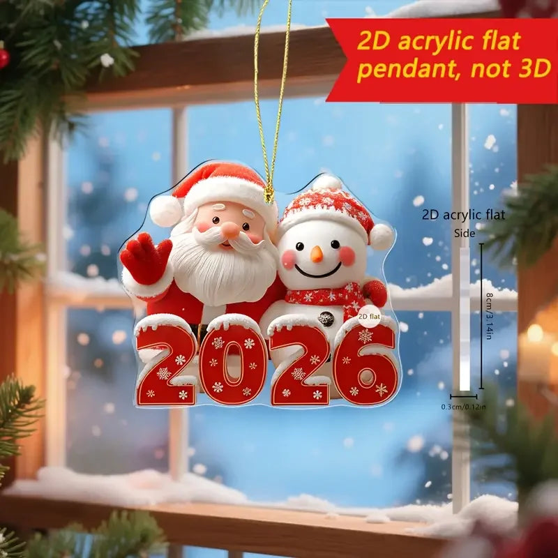 2D Weihnachtsornament 2026 – Süßer Schneemann & Santa | Acryl Anhänger für Weihnachtsbaum & Neujahr Dekoration