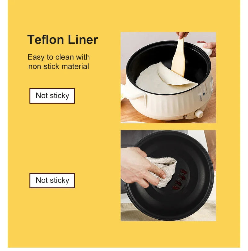 Elektrischer Mini-Multikocher 1–2 Personen | Antihaft-Pfanne, Doppelschicht-Design, 1,7L | Ideal für Nudeln, Reis, Suppen & Pfannengerichte | 400–800W Smart Cooker für Zuhause & Büro