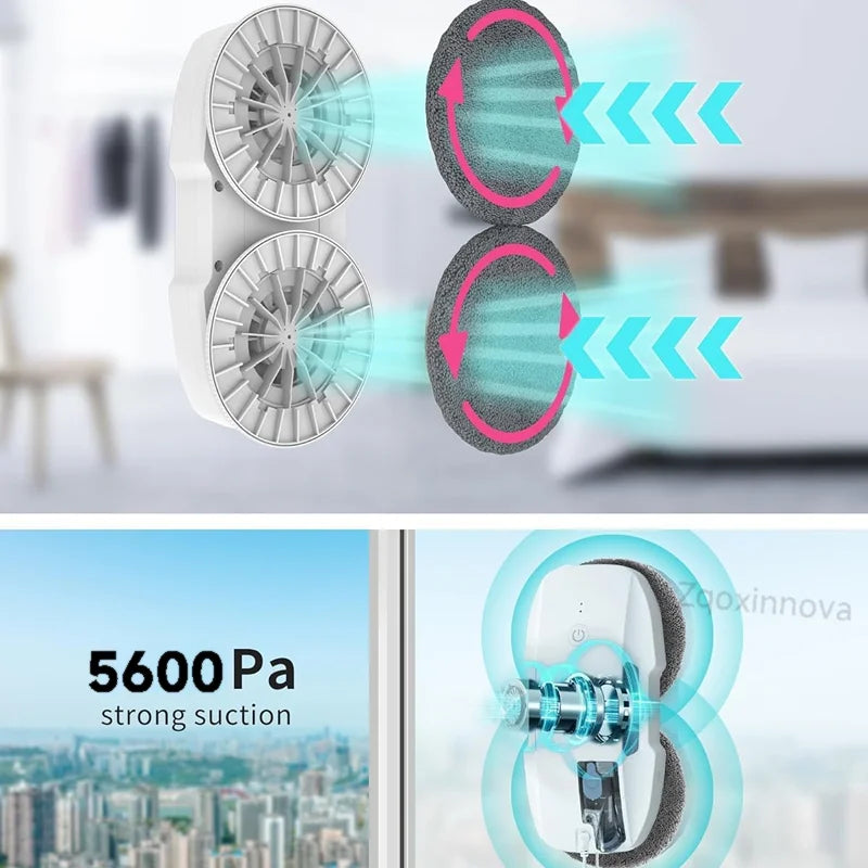 Intelligenter Fensterreinigungsroboter mit Wasser-Sprühfunktion – 5600Pa Saugleistung, USV-Sicherheitssystem, automatischer Glasreiniger für Zuhause & Büro