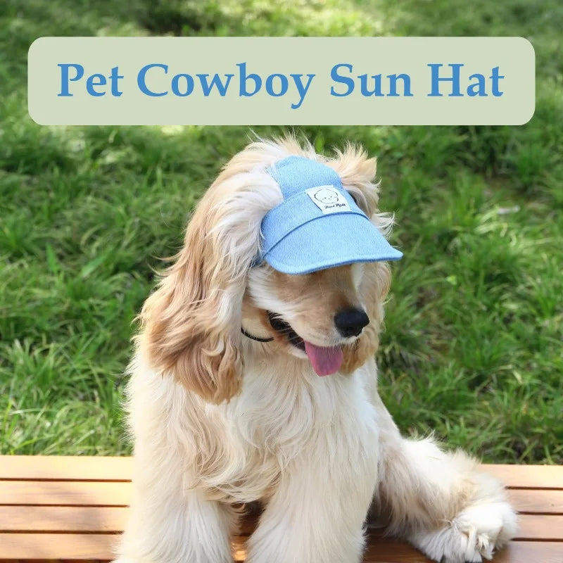 Dog Hat with Ear Holes Adjustable Denim Dog Sun Protection Hat Outdoor Baseball Cap for Dogs Small Medium Large Pet Accessories