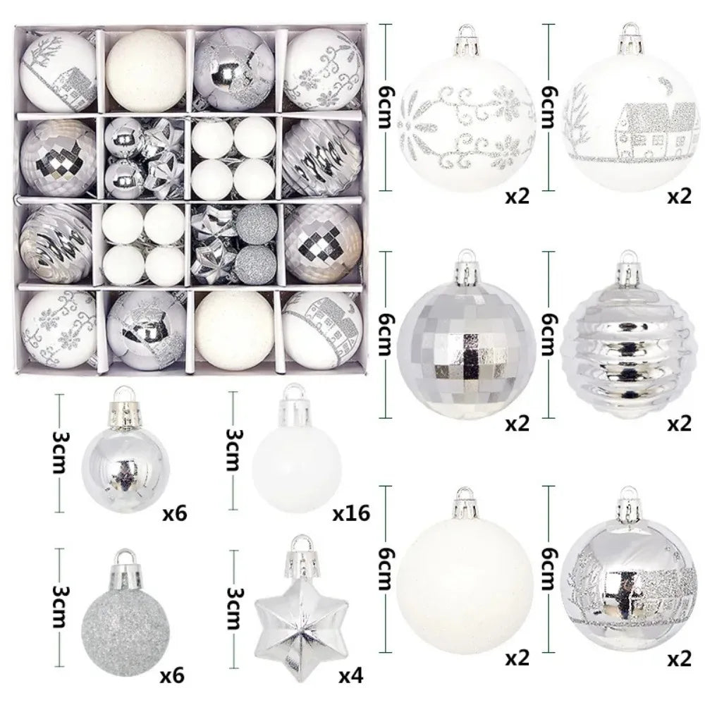 44-teiliges Weihnachtskugel-Set 3–6 cm – Bruchsichere Deko für Weihnachtsbaum, Festliche Ornamente für Zuhause, Advent & Neujahr | Glitzernde Kugeln in Premium-Box