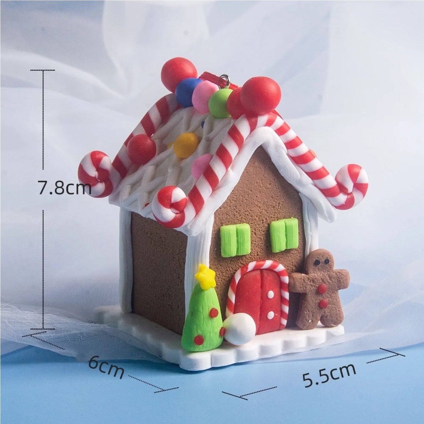 5 Stück Haus Ornamente Urlaub Weihnachtsbaum Ornament Set Lebkuchen Weihnachtsdekoration mit Seil Lebkuchenhaus Dekor