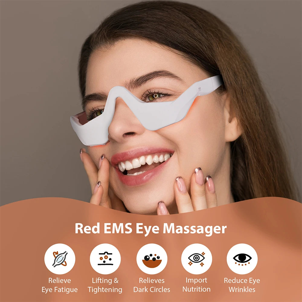 3D Augenmassagegerät mit EMS & Rotlicht – Elektrischer Eye Beauty Massager gegen Augenringe, Falten & Müdigkeit, Tragbares Augenpflege-Gerät