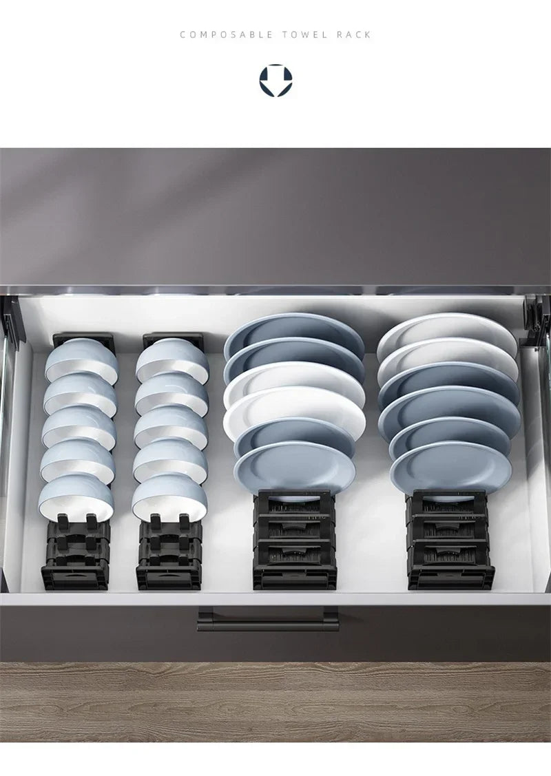 Verstellbares Geschirrregal für Küchenschubladen – Teller & Schüssel Organizer aus Space-Aluminium – Platzsparendes Ordnungssystem für Unterschrank