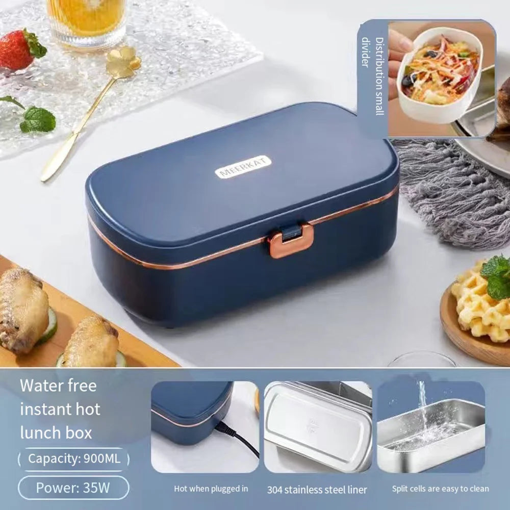 Thermo-Lunchboxen für das Büro, tragbare elektrische Lunchboxen, wasserfreie Heizung, Bento-Box, Lebensmittelwärmer aus Edelstahl