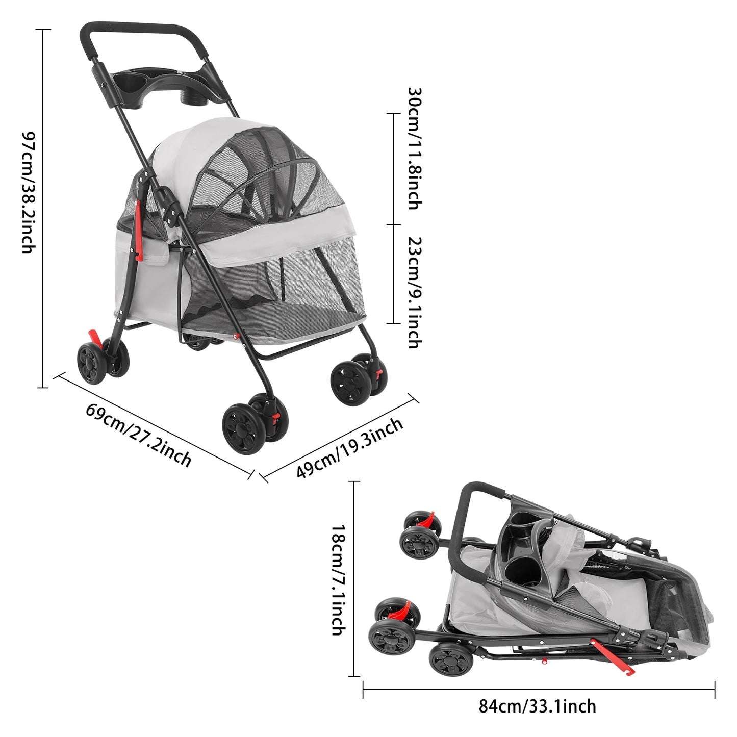 Faltbarer Haustierwagen für Hunde & Katzen | Leichter Tier-Buggy, Atmungsaktiv, Robust, 360° Räder – Für kleine & mittelgroße Haustiere
