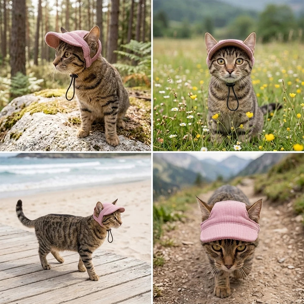 Cute Cat Dog Cap Adjustable Breathable Pet Hat With Ear Hole For Sphynx Cats Accessories Outdoor Puppy Kitten Beach Visor Hats