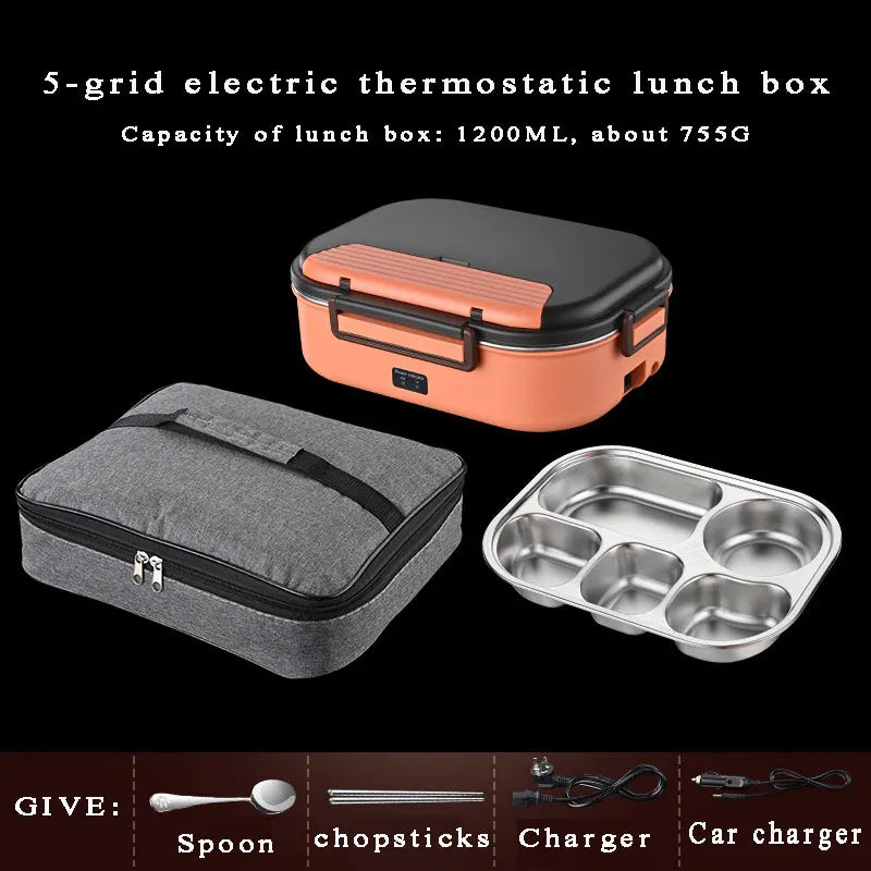 Elektrische Thermo-Lunchbox aus Edelstahl 304 – Beheizte Bento Lunchbox 220V & 12V – Warmhalten ohne Wasser, Tragbar mit Tasche