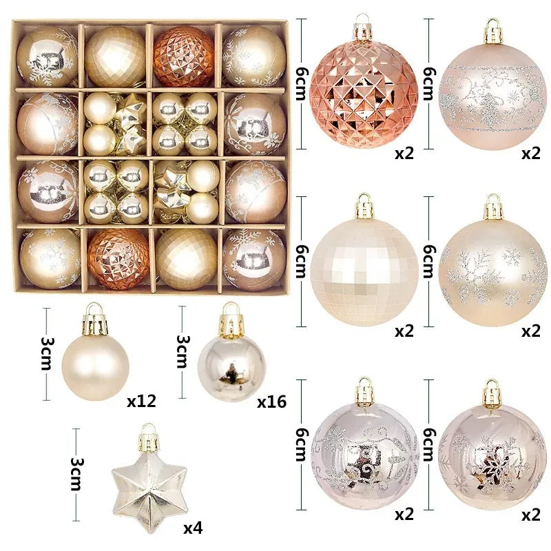 44-teiliges Weihnachtskugel-Set 3–6 cm – Bruchsichere Deko für Weihnachtsbaum, Festliche Ornamente für Zuhause, Advent & Neujahr | Glitzernde Kugeln in Premium-Box