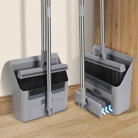 3-in-1 Premium Besen-Set mit selbstreinigender Kehrschaufel – Drehbar, platzsparend und ideal für Innen & Außen