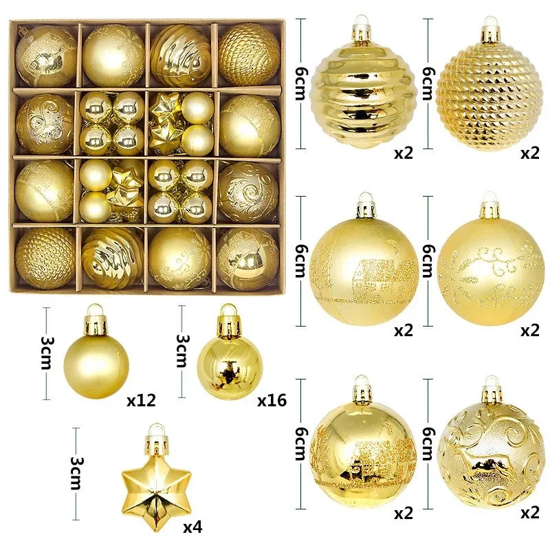 44-teiliges Weihnachtskugel-Set 3–6 cm – Bruchsichere Deko für Weihnachtsbaum, Festliche Ornamente für Zuhause, Advent & Neujahr | Glitzernde Kugeln in Premium-Box
