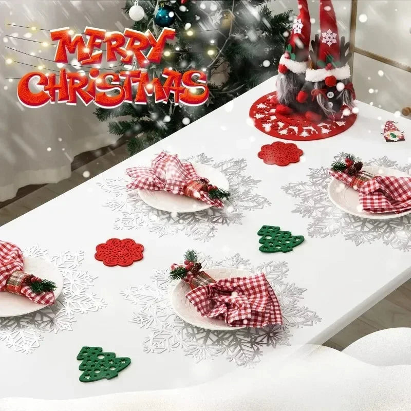 Luxuriöse Weihnachts-Tischsets aus Filz – 1–10 Stück | Elegante Schneeflocken-Deko für Esstisch, Küche & Hotel • Hitzebeständig, rutschfest & festliche Tischdekoration